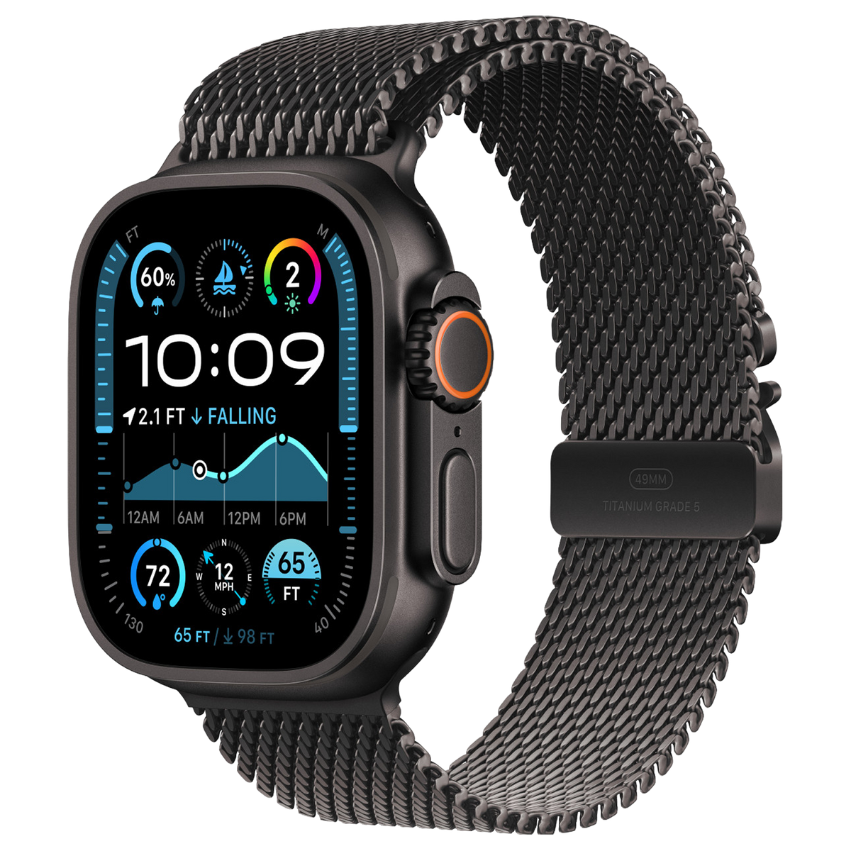 Apple Watch Ultra 2 Zwart 49mm - Milanees band Zwart