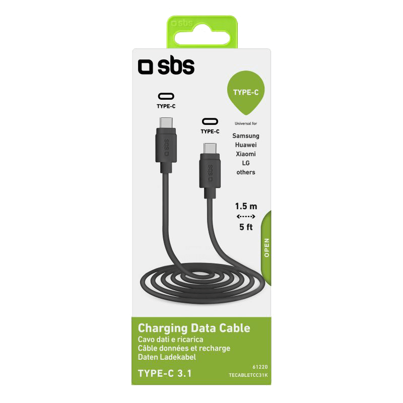 Refurbished SBS Mobile USB-C Kabel 1.5 Meter - Zwart